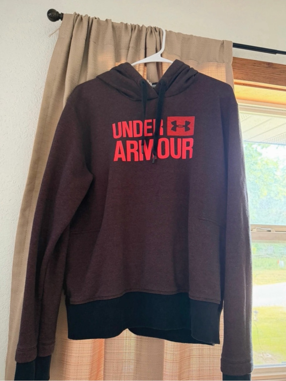 Under Armour Men's Brown Hoodie with Red Logo